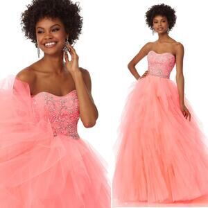 Morilee Gown Layered Tulle Strapless Beaded Embellished Bodice Pink NEW Womens 8